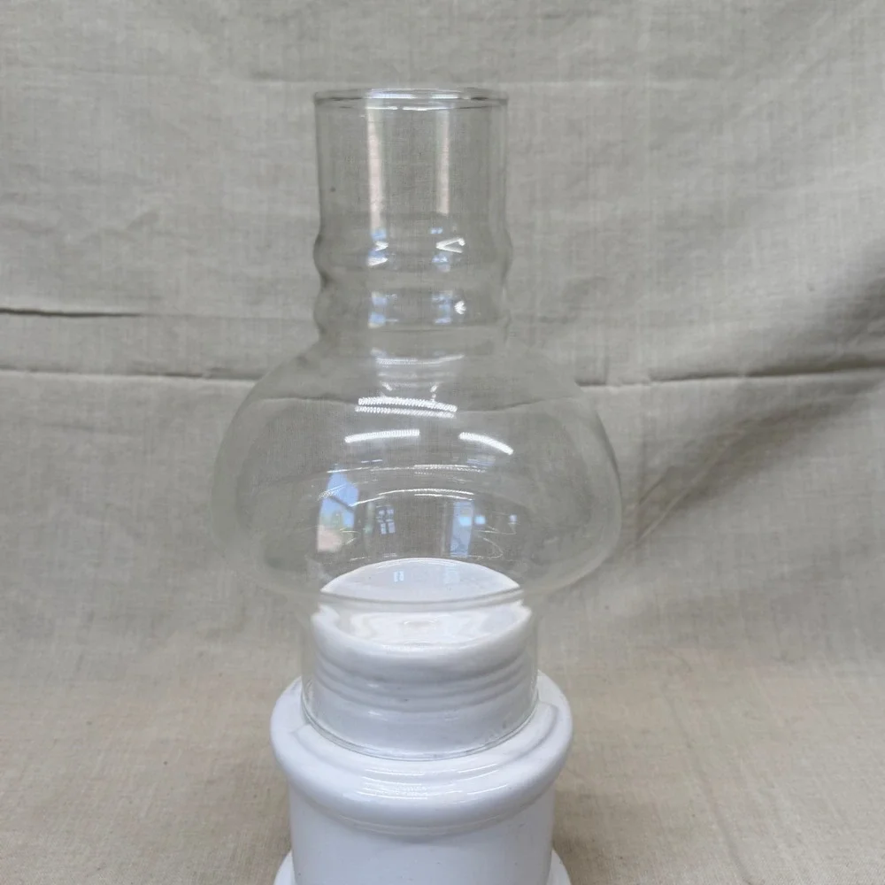 Vintage Hurricane Candle Holder White‎ Pottery Glass Fairy Lamp Cottage Decor